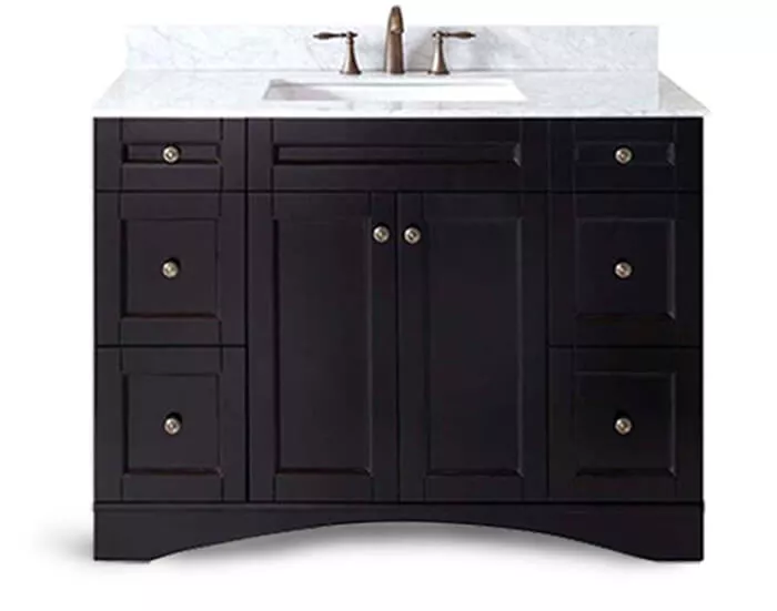 Stylish black vanity with luxurious marble countertop perfect for mirror with lights in Hobart.