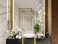 Icon of bathroom with an elegant illuminated mirror and stylish gold accents in Wellington.