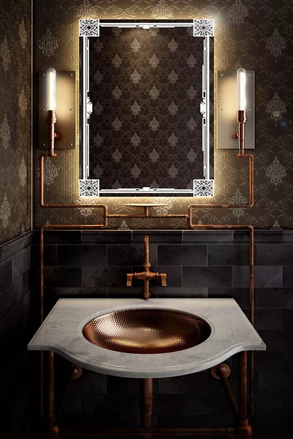 A bathroom with a sink and front lit mirror in Wellington.