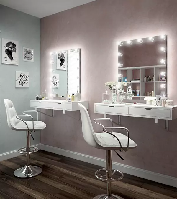 Extra thin lighted mirrors, LED lights, and stylish decor in a beauty salon in Brisbane.