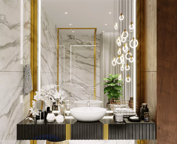 A well lit space bathroom with a custom lighted mirror featured in Canberra.