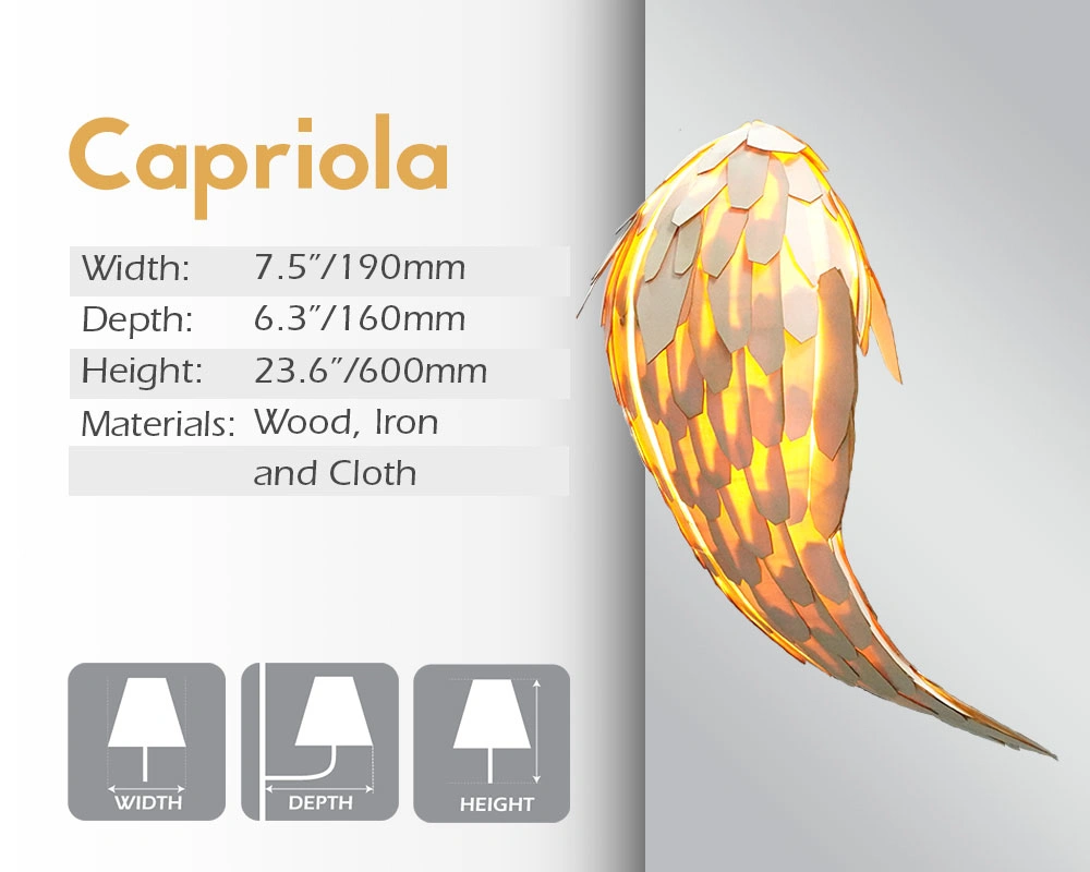 Capriola LED miror lamp with dimensions and materials in Queensland.