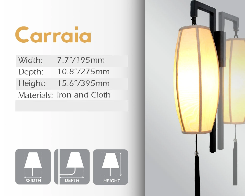 Carraia mirror lamp, with its width, depth, and height, is made of iron and cloth materials.