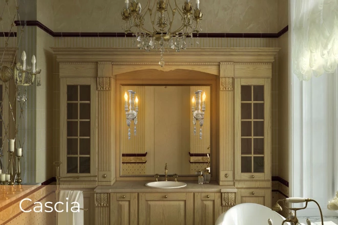 Darwin spacious vanity area featuring an Cascia LED mirror lamp.