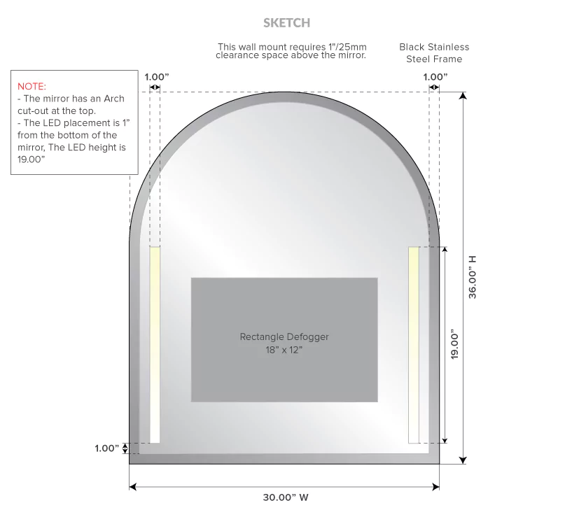 Illustration of a lighted mirror with a Chilean Sunset frame in Darwin.