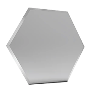 A hexagon-shaped mirror on a white background.