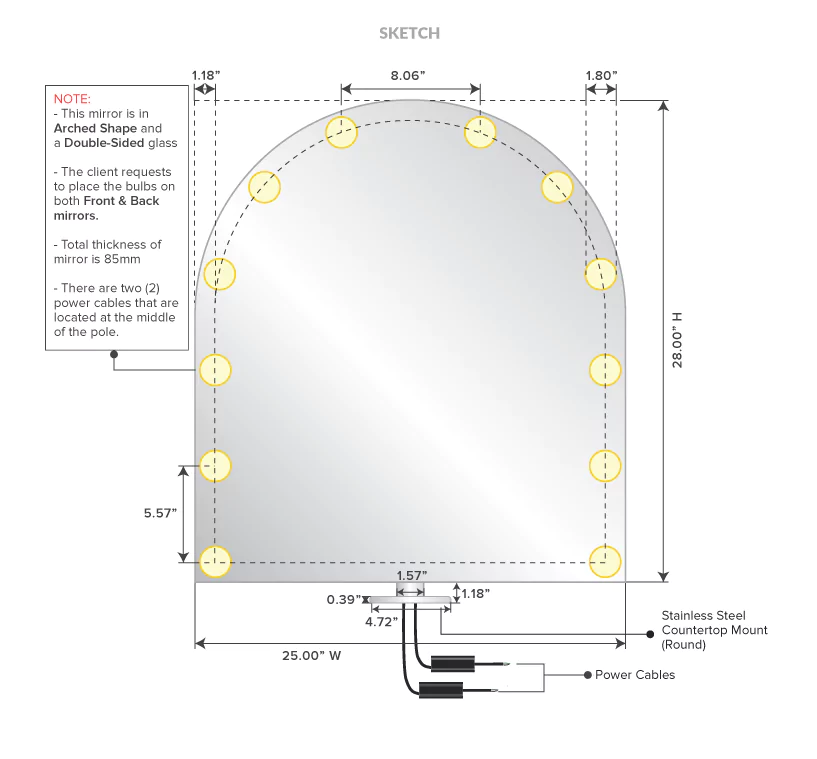 Siesta framed lighted mirror with precise dimensions in Adelaide.