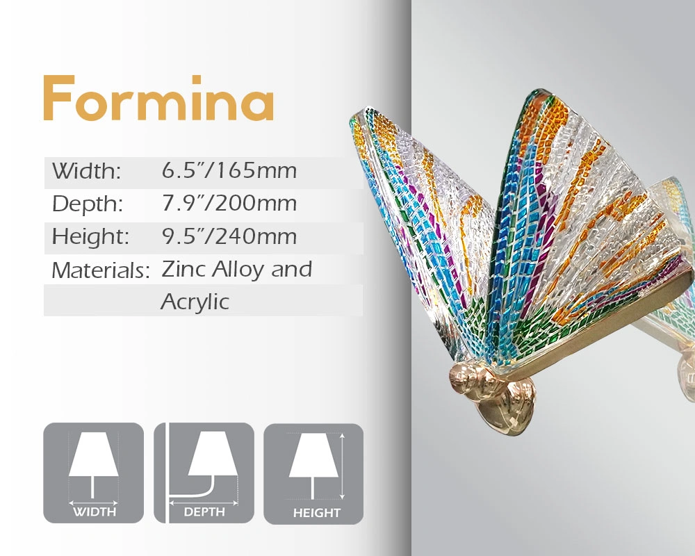 Formina LED miror lamp with dimensions and materials in Tasmania.