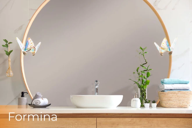 Modern bathroom in Tasmania with a Formina LED mirror lamp.