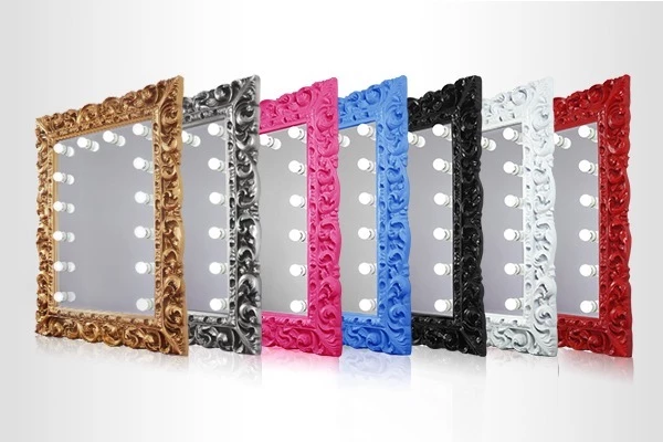 Framed Hollywood mirror in different colors with bulbs, displayed in Queensland.