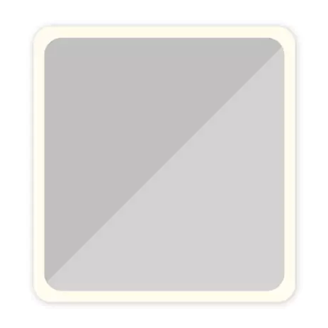 A gray square button outlined in white, suitable for various lighted mirrors in Sydney.