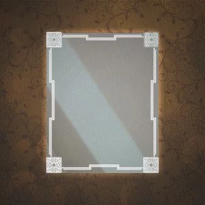 Elegant Gatsby design square-shaped backlit mirror on a brown wall.