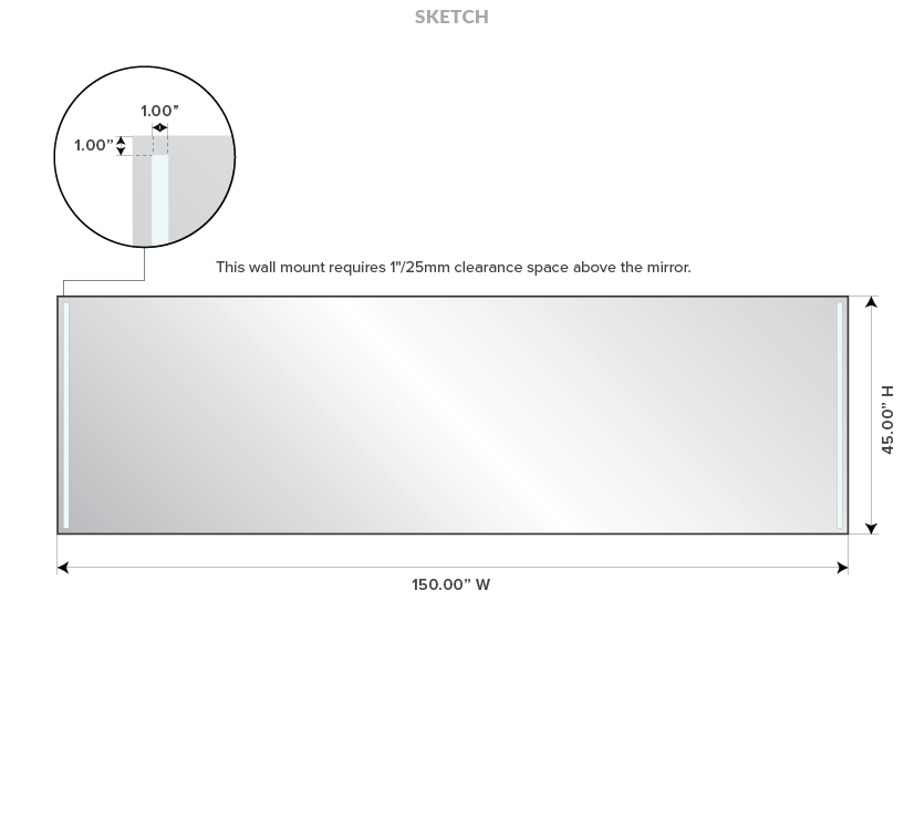 Drawing of a portrait trifold illuminated mirror with Grand Mirrors Allure black frame in Hobart.