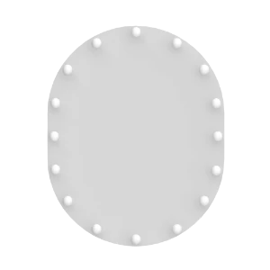 Hollywood oval-shaped mirror on a white surface.