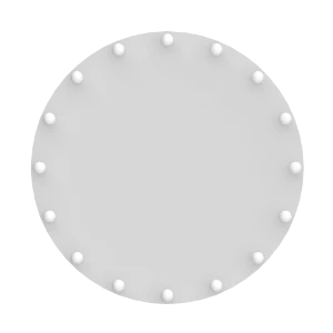 Hollywood circle-shaped mirror on a white surface.