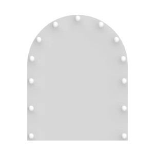 Hollywood arch-shaped mirror on a white surface.