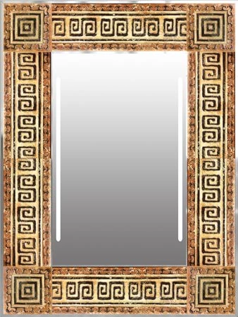 Lismore lighted mirror with a Greek design Pescara frame.