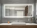 Minimalist bathroom in Lismore with a sink and a large rectangle lighted mirror snippet.