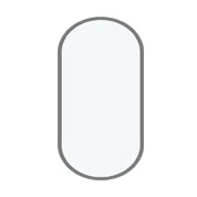 Drawing of a thin oval layout of a mirror's light on a white background.