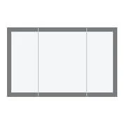 Thick trifold lighted mirror on a white wall.