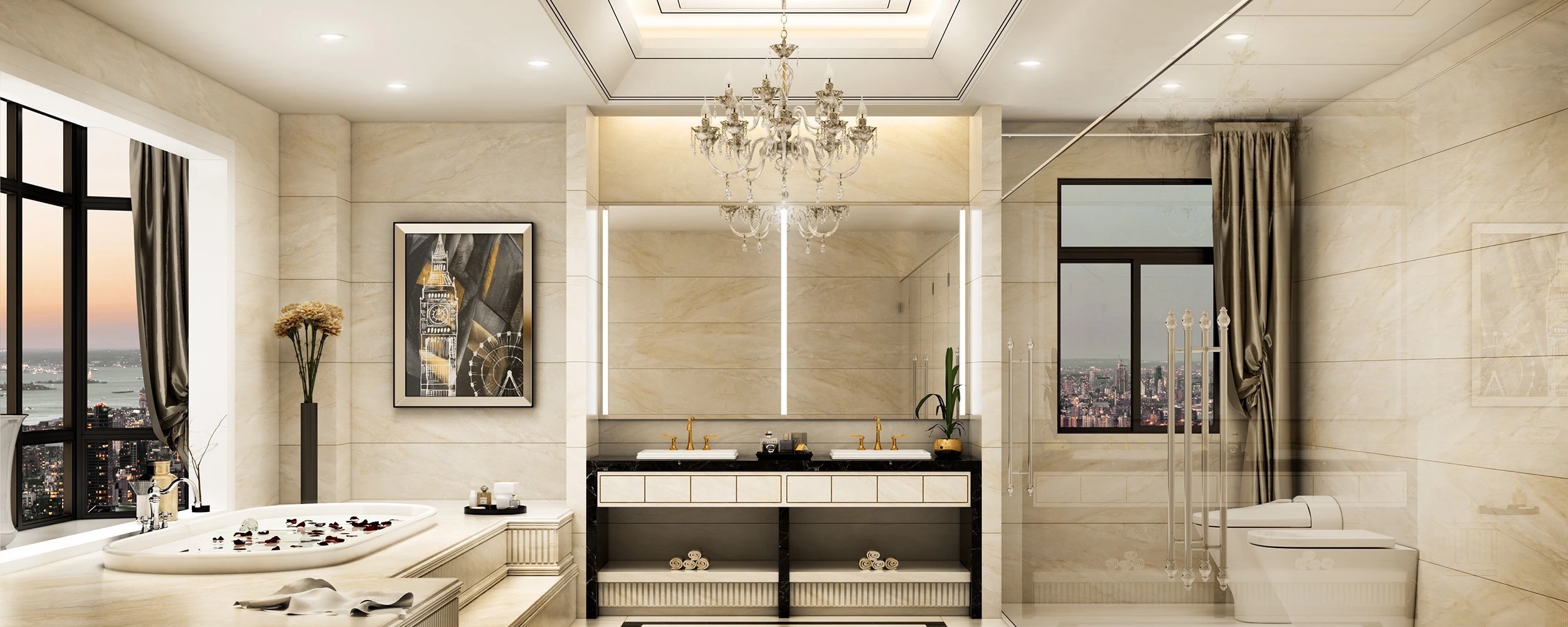 Luxurious bathroom with an illuminated mirror as the centerpiece in Adelaide.