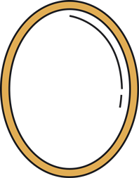 Gold circle mirror icon, symbolizing the thinnest glass and polished edges.