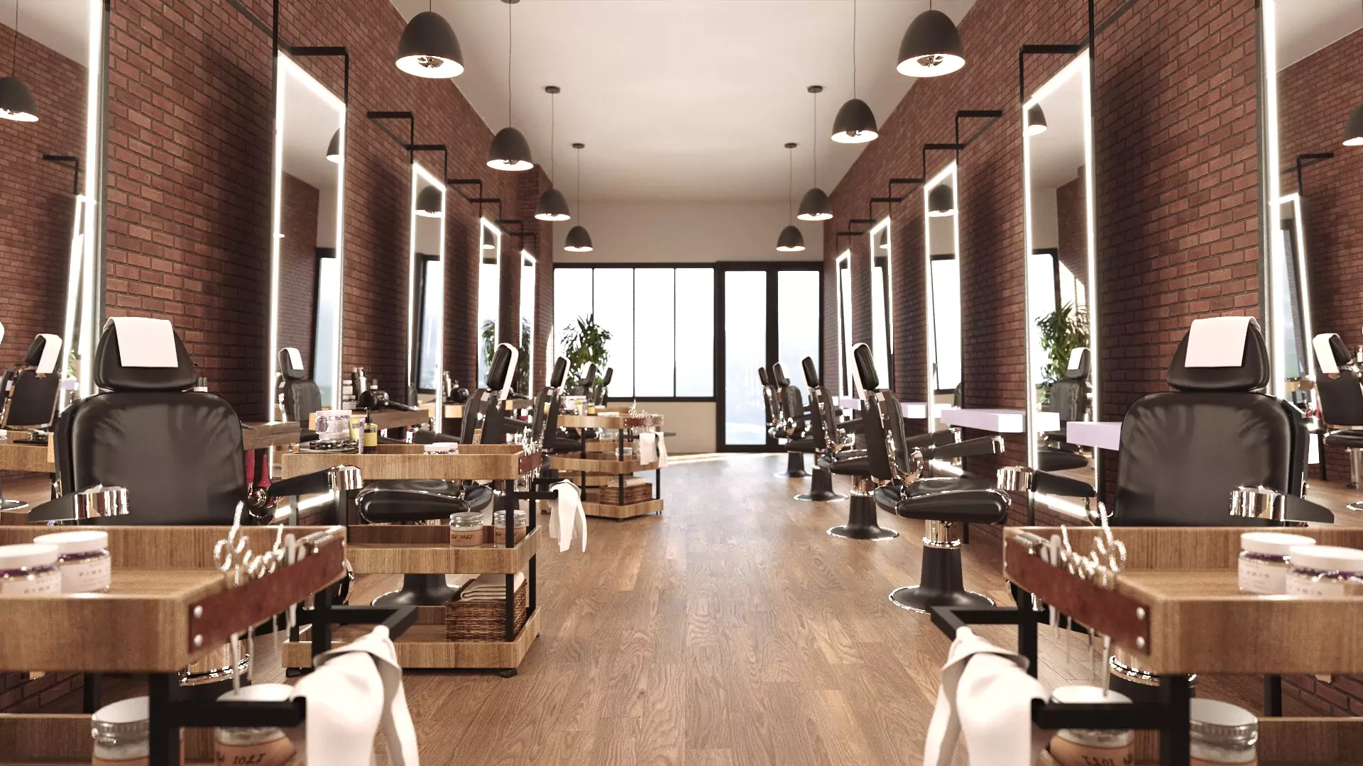 Interior of a salon with wooden floor and a made to measure lighted mirrors in Perth.