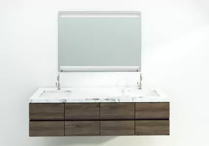 Washbasin in white granite with a non-lighted mirror in Queensland.