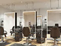 Mini of three LED salon mirrors with trolleys in between mirrors and a chair in each front in Perth.