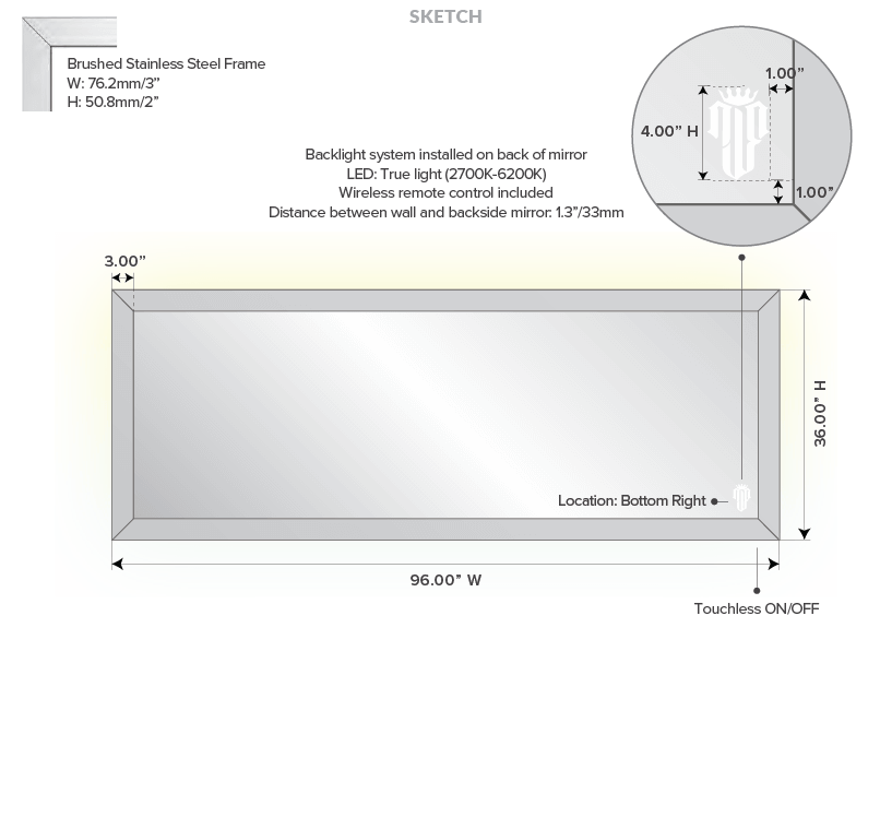 Visual representation of oval defogger mirror with a multicolor LED light in Perth.