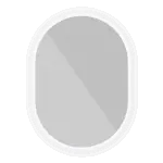 Oval shape backlit mirror outlined in black on gray backdrop in Perth.