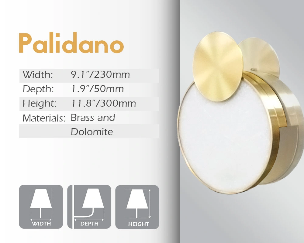 Palidano LED miror lamp with dimensions and materials in Brisbane.