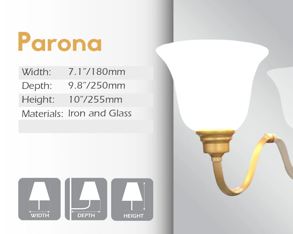 Parona LED miror lamp with dimensions and materials in Tasmania.