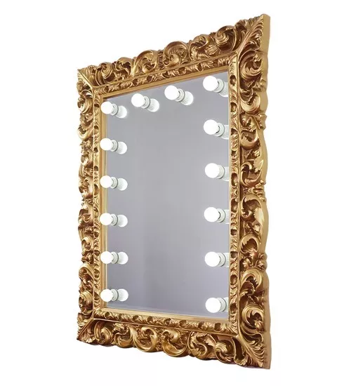 Illuminated portarit baroque mirror with a golden frame and captivating lights in Victoria.