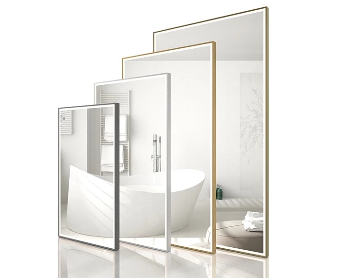 Rectangular shape lighted mirrors with different sizes and frame colors in Adelaide.