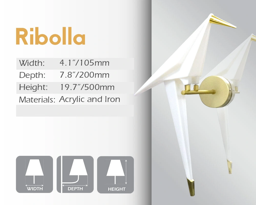 Ribolla mirror lamp, with its width, depth, and height, is made of acrylic and iron.