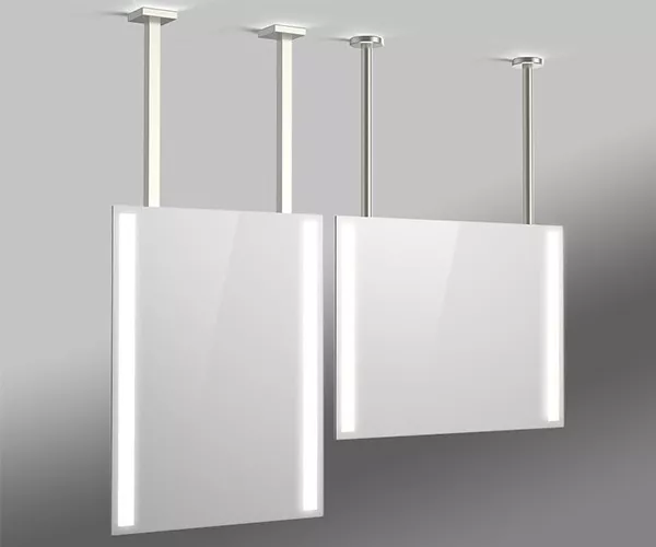 Stainless steel ceiling mounted mirrors with LED lights in Hobart.