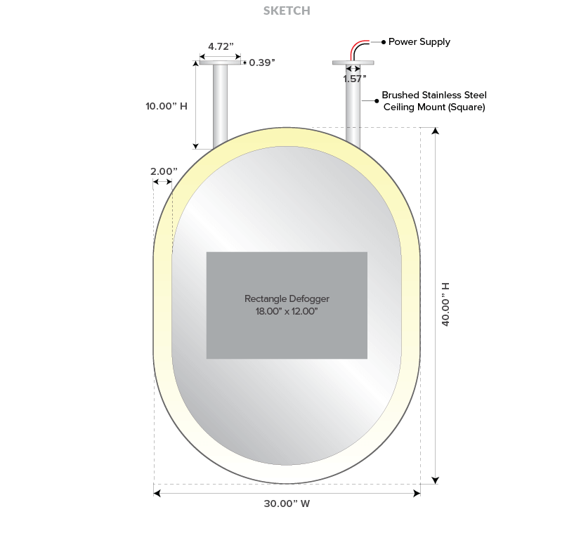 Outline of a brushed stainless steel lighted mirror with multicolor LED light in Tasmania.