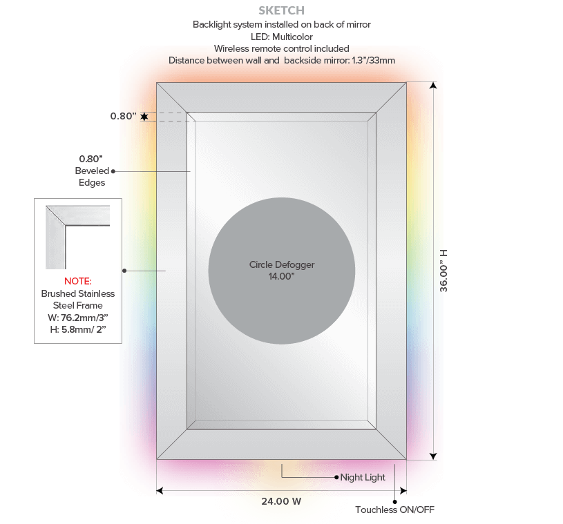 Diagram of a hollywood vanity lighted mirror with ring and bulbs in Melbourne.