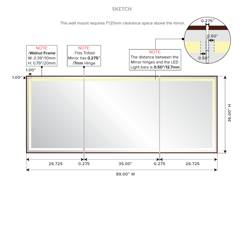 Sketch of a 4-piece standard wall mount Grand Mirrors LUX in Wellington.